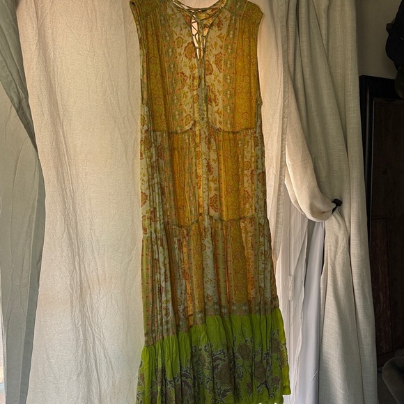 Free People Dresses & Skirts - Free People Mustard Green Floral Maxi Dress